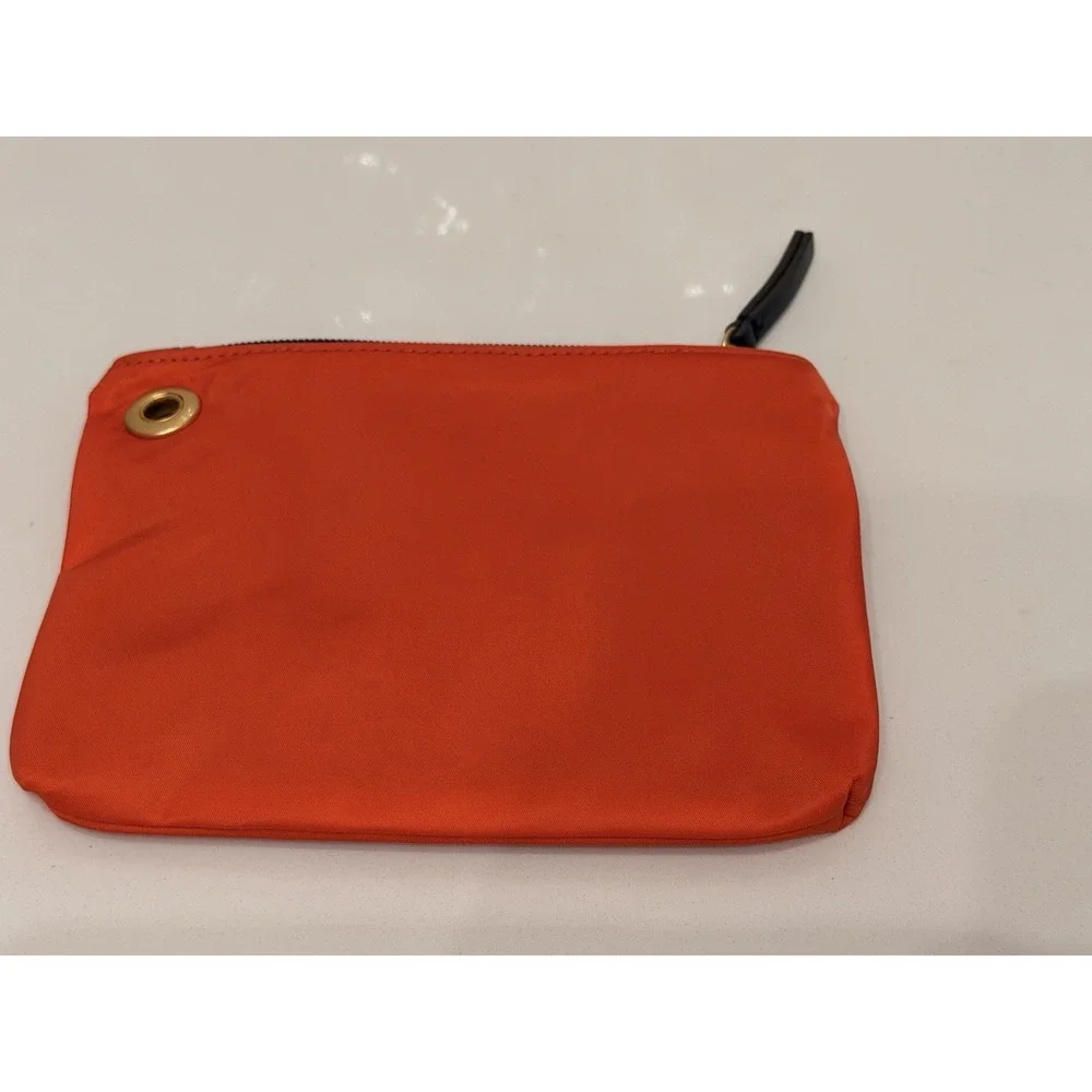 Tory Burch Orange Nylon‎ Cosmetic Pouch Clutch Zip Travel Makeup Bag